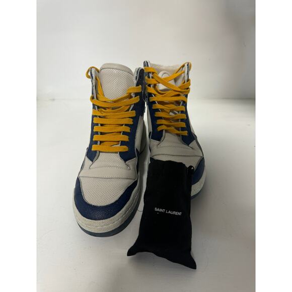 Saint Laurent Sl24 Colorblock Lace Up High Top Sneakers White/Navy Size 38 / 7.5 - Picture 10 of 11